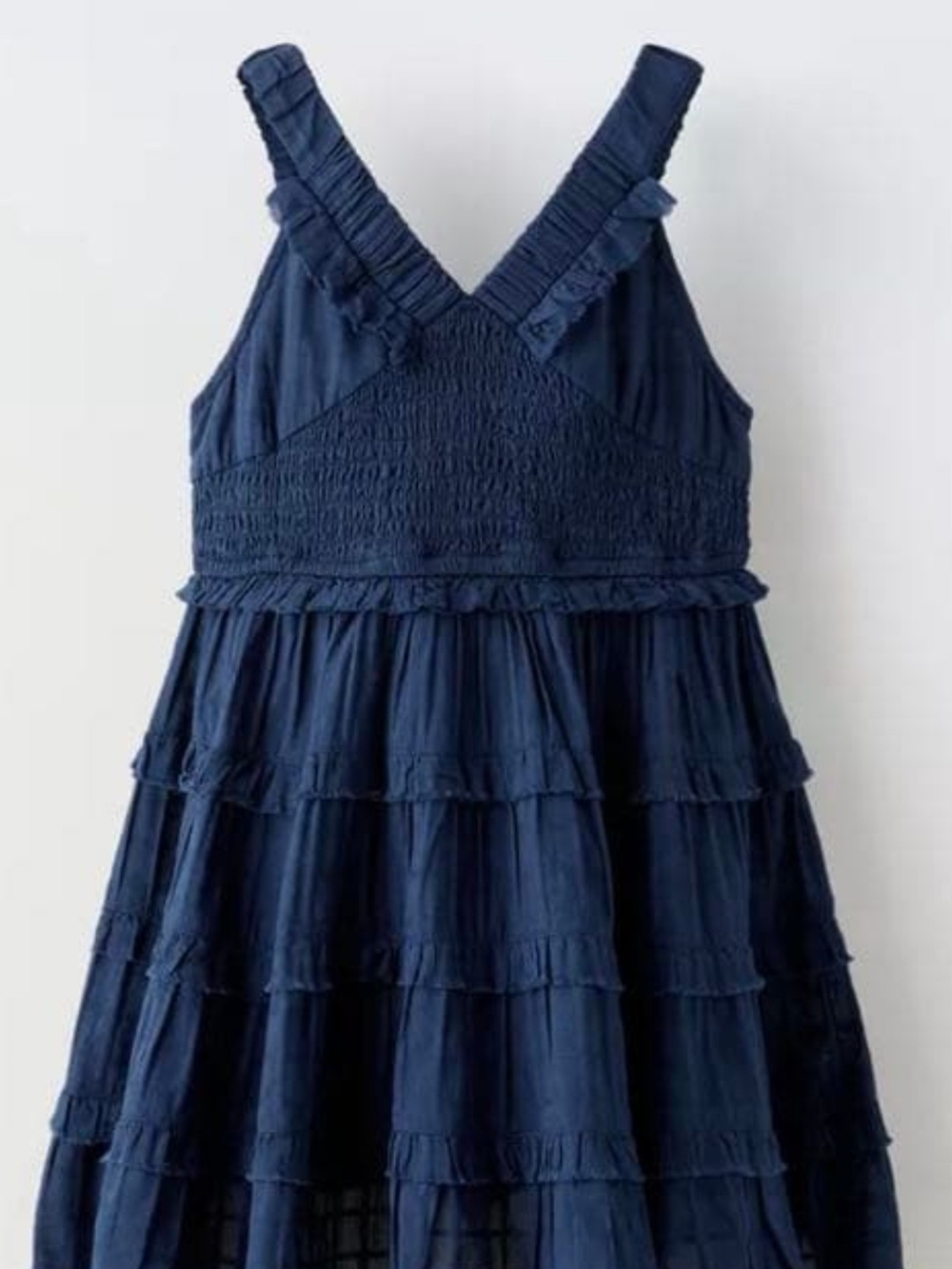 Zara Girls' Navy Tiered Ruffle Frayed Edges Sundress